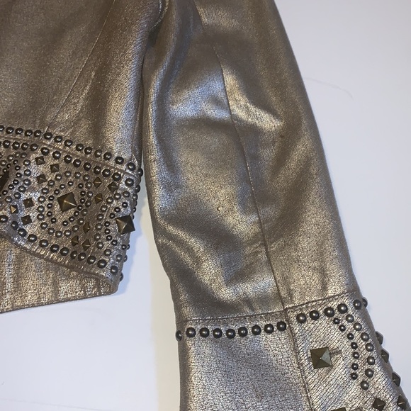Double D Ranch Studded Gold Crackled Leather Jacket - Women’s Size XS - Picture 11 of 14